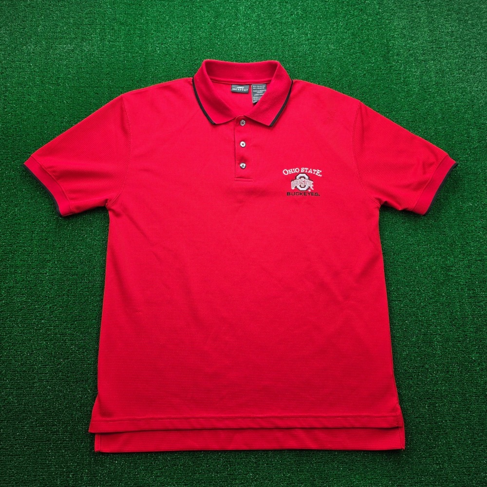 Ohio State Buckeyes Polo Shirt Mens Large‎ Red Waffle Knit Active NCAA College
